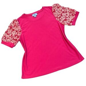 CECE Blouse Puff sleeves Pull over Scoop neck Floral Daisies Medium Like new